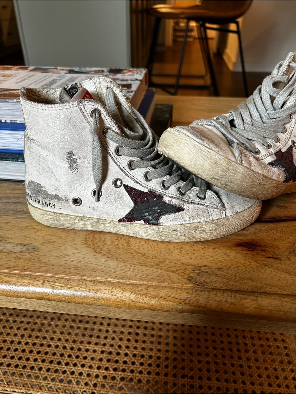 Golden Goose White High-Top Sneakers with Black Star